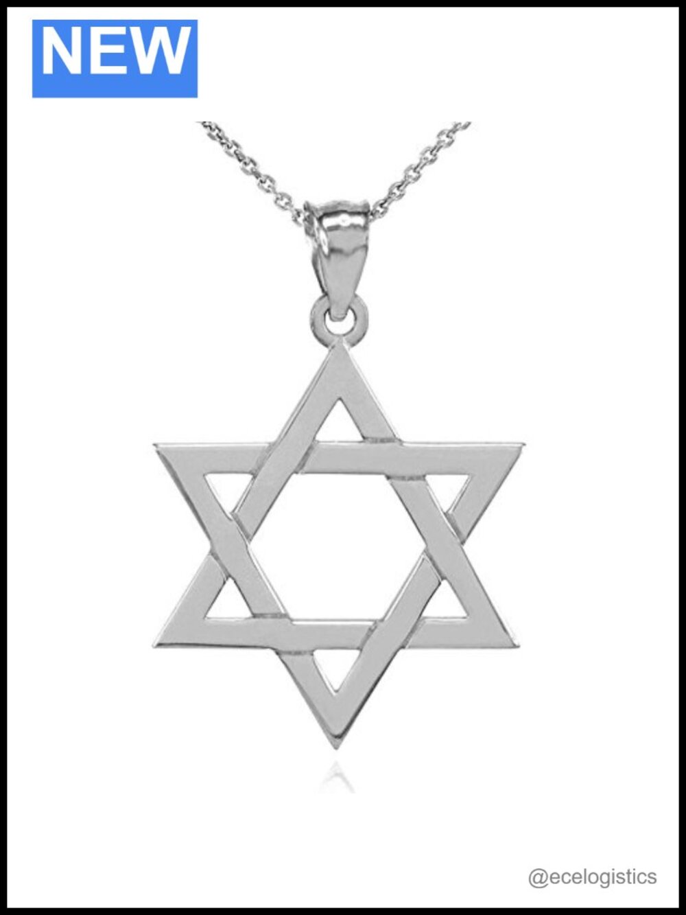 Sterling Silver Star of David Magen David Pendant Necklace Large